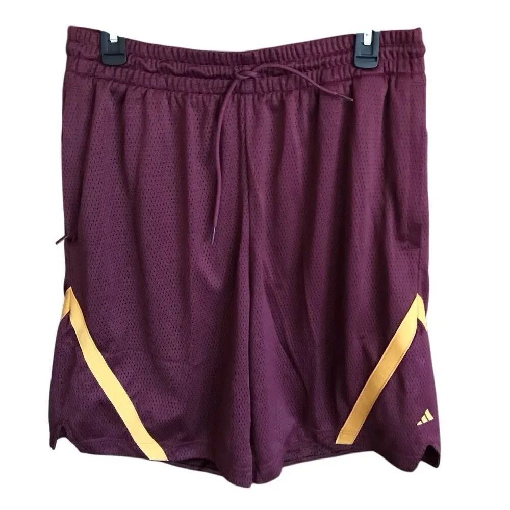 Adidas Mens basketball Shorts SZ Medium elastic drawstring athletic maroon New
